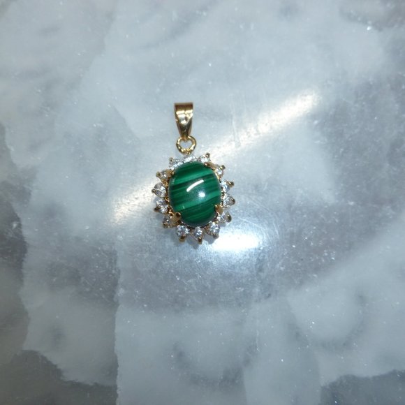 18K Gold Electroplate Malachite Swarovski Crystals Pendant - Picture 6 of 10